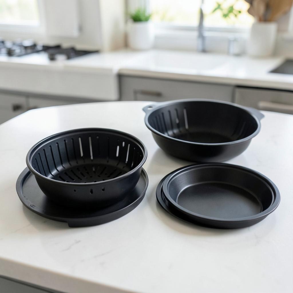 Dishwasher-safe baskets and crisper plates removed for cleaning